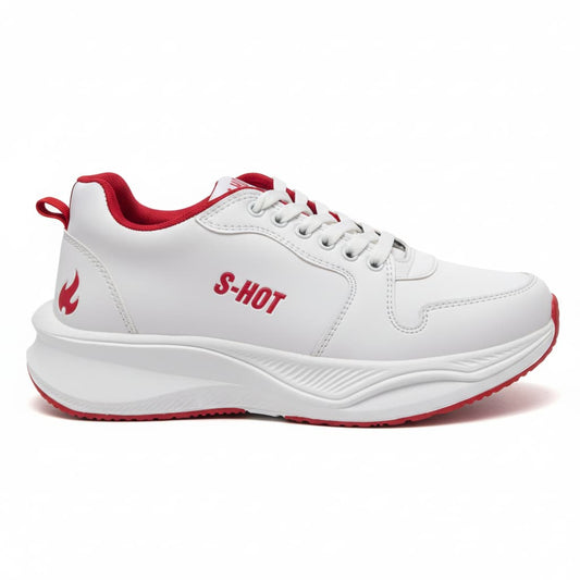 White with red sneakers